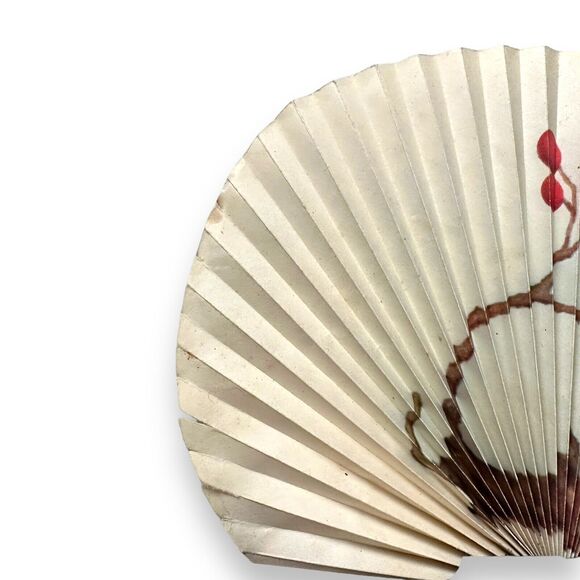 Vintage Asian Hand Fan 10 Inch Republic Of China Foldable Birds Peacocks - Picture 11 of 16